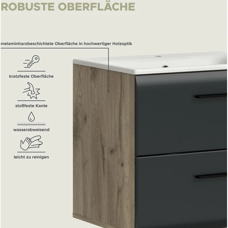 Badkombination (B/H/T: 105x185x46 cm) in schwarz matt und Nox Oak Nachbildung – Bild 10