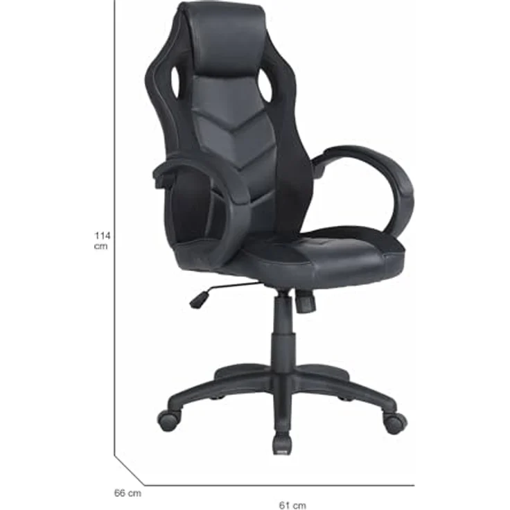 Dmora Sedia Con ruote Caloundra, Poltrona da Gaming Adulto, Sedia da scrivania, 66x61h104/114 cm, Nero – Bild 4