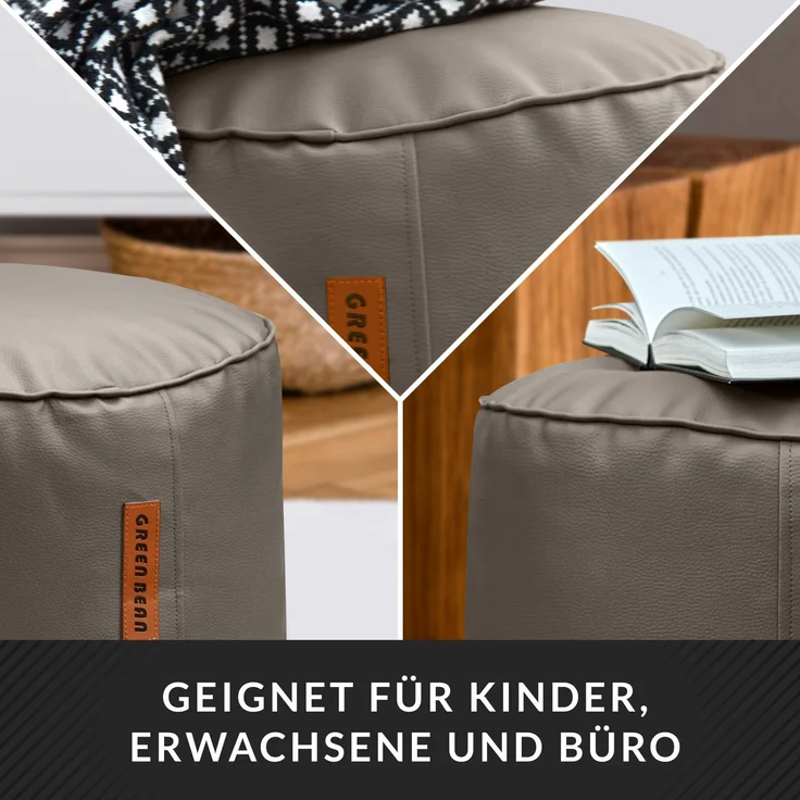 Green Bean® Sitzhocker aus Kunstleder - Pouf mit EPS Perlen Füllung - 43 x 30 cm - perfekte Ergänzung zum Sitzsack - Hellbraun-Grau – Bild 3