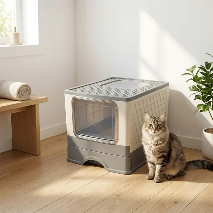 Relaxdays Geschlossenes Katzenklo mit Schublade – Bild 2