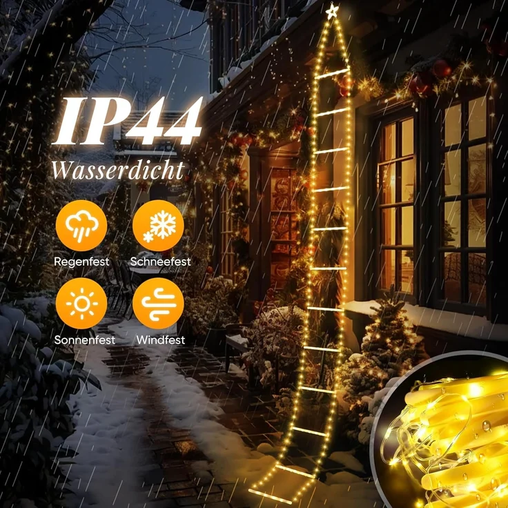 Salcar LED-Lichterkette, Leiter, mit Timer, Speicherfunktion, 8 Modi, Aussen, Kunststoff, 3m – Bild 4
