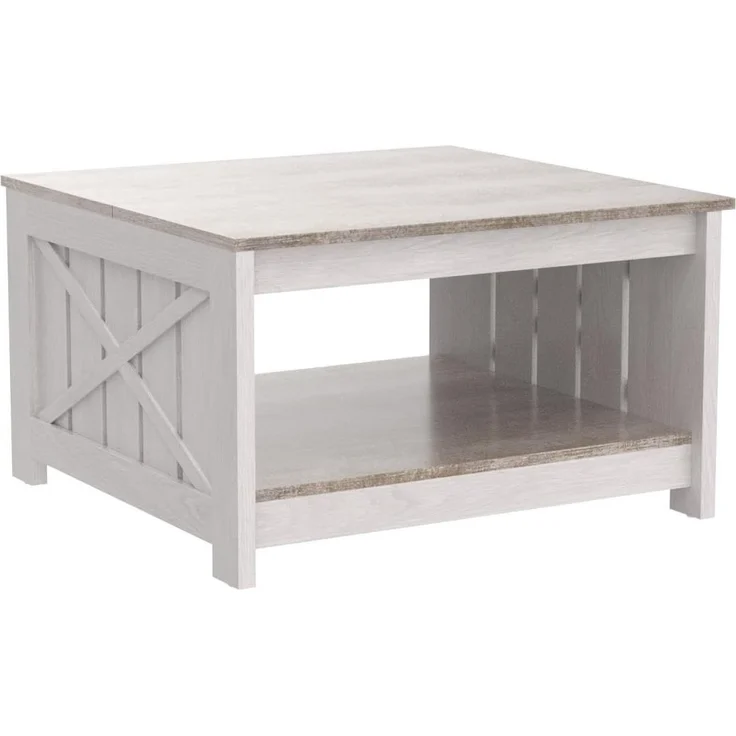 YITAHOME Couchtisch, Quadratischer Wohnzimmertisch 2-stöckiger, Couchtisch mit Stauraum für Couch Schlafzimmer,Stabiler Metallrahmen 80 x 80 x 45 cm – Bild 8