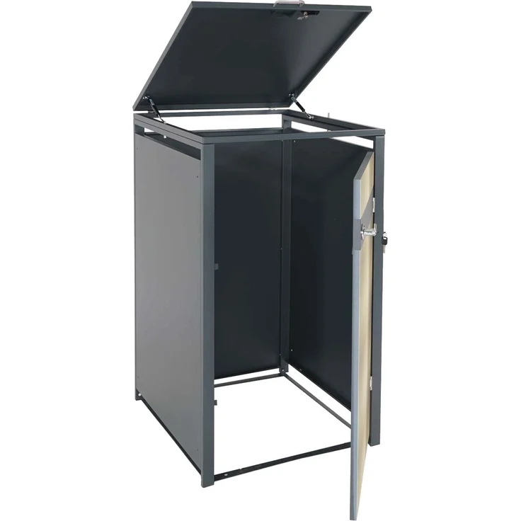 1er Mülltonnenverkleidung HWC-J82, Mülltonnenbox, erweiterbar, Metall 32kg, anthrazit ~ gold – Bild 4