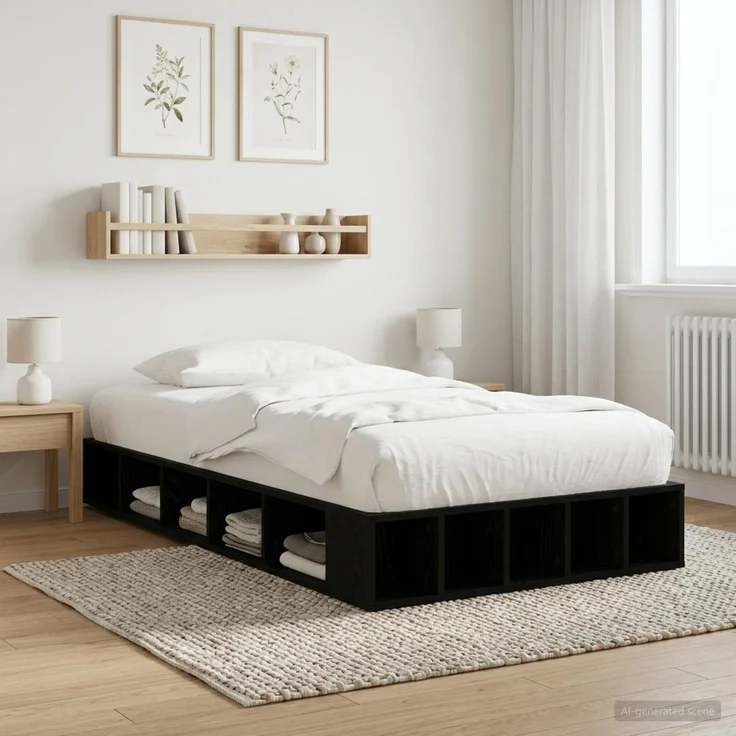 vidaXL Bettgestell mit Stauraum mit Regal Schwarze Eiche 80 x 200 cm 3429555 – Bild 1