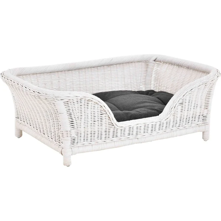 Krines Home Hundekorb Großer Rattan Hundekorb geflochten Hundebett Hund hoch mit Kissen, Rattan Korb, Hundecouch – Bild 2
