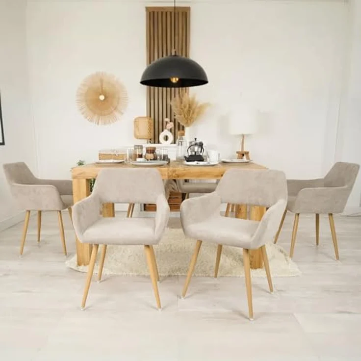 MEUBLE COSY Esszimmerstühle 6er Set Küchenstuhl Polsterstuhl mit Armlehne Sessel aus Stoff Wohnzimmerstuhl Metallbeine, Beige, 56 x 56 x 78 cm – Bild 5