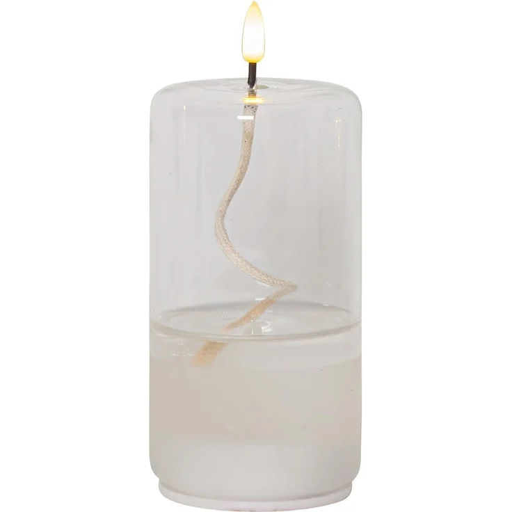 LED Kerze ,Flamme Float' im Glas, Ölkerzen-Optik, Gelkerze mit Docht, transparent, Flacker-Effekt, H 17cm, Ø 8cm – Bild 1