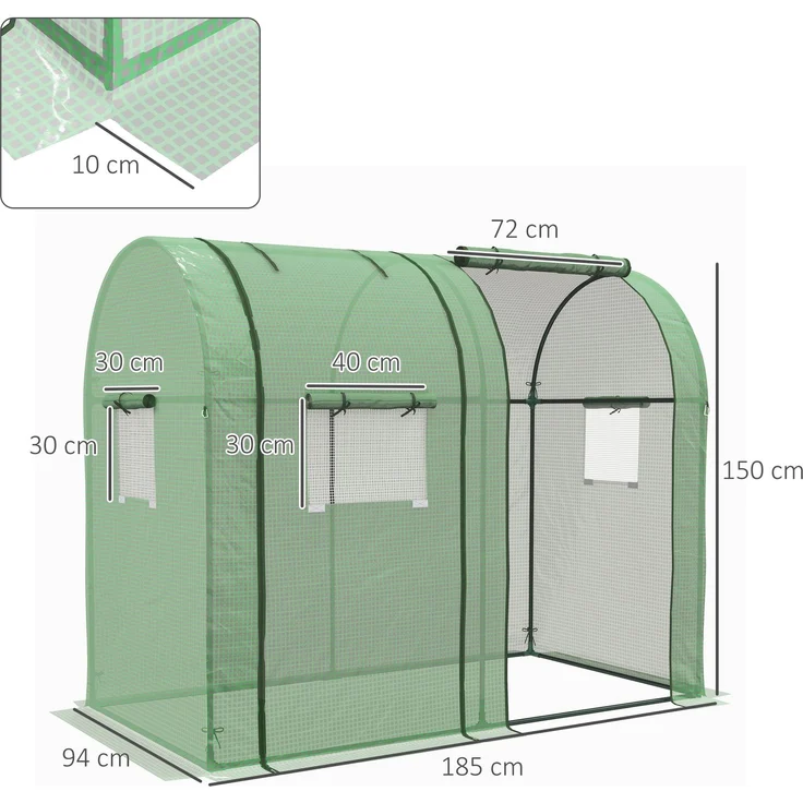 MELAYR, Gartengewächshaus, 1,8 m², Maße 1,85 m (L) x 0,9 m (B) x 1,5 m (H), 2 aufrollbare Türen mit Reißverschluss, Grün – Bild 5