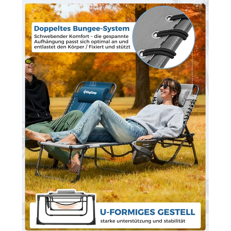 KingCamp Sonnenliege Klappbar 2er Set Gartenliege Campingliege 5-Stufig Verstellbarer Rückenlehne Liege Gartenstuhl Strandliege Camping Klappbett mit Kopfkissen für Garten Urlaub Outdoor Strand Pool – Bild 4
