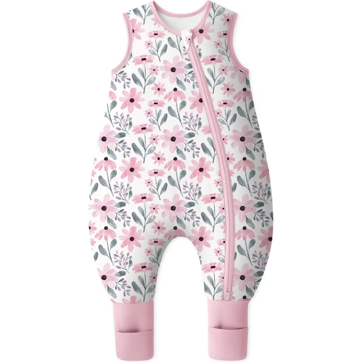 Yoofoss Schlafsack Baby mit Füßen Socken 2.5 Tog | Winter Baby Schlafsack mit Beinen Baumwolle Warm Babyschlafsack für 18-36 Monate Kinder Jungen Mädchen 80 cm Rosa Blumen