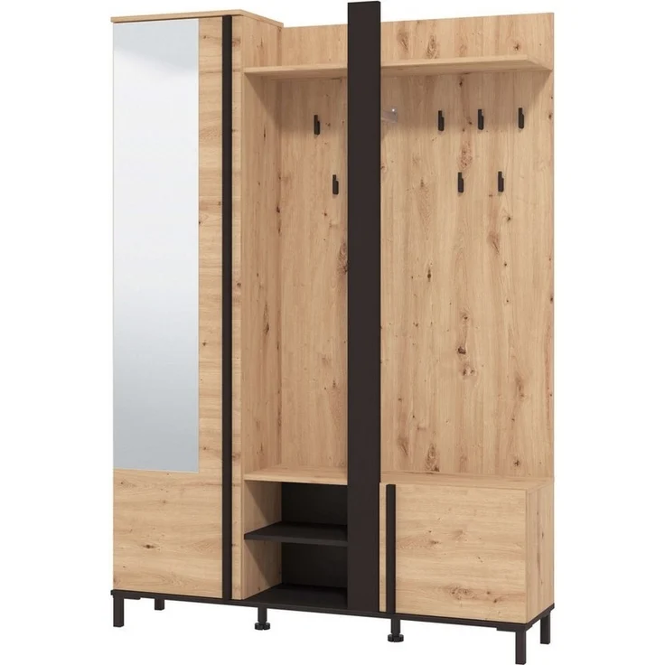 Home affaire Kompaktgarderobe Nino Flurgarderobe, Dielenschrank, Flurmöbel, Garderobe, Breite 135 cm Schuhschrank, Spiegel, Haken, viel Stauraum, ideal für kleine Räume – Bild 3