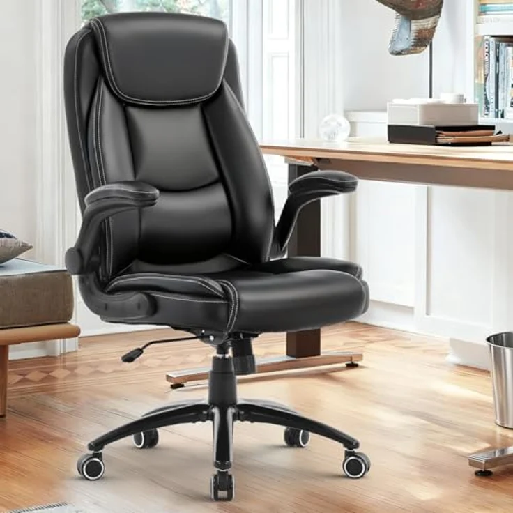 COLAMY Ergonomischer Bürostuhl, Office Bürostuhl Ergonomisch, 360° Drehung Chefsessel Schreibtischstuhl mit Hochklappbaren Armlehnen, Verstellbarer Rückenlehne, Höhe & Kippspannung, Schwarz – Bild 4
