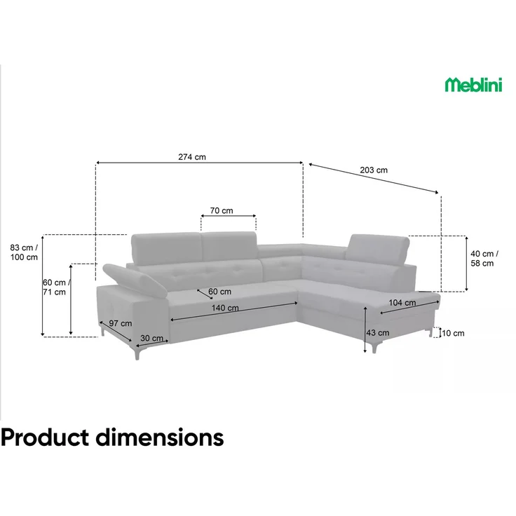 MEBLINI Schlafcouch mit Bettkasten - Ecksofa mit Schlaffunktion - Sofa mit Relaxfunktion - Couch L-Form - Eckcouch - Wohnlandschaft - BERGAMO - 274 x 203 x 83 cm Rechts - Creme Samt Modesto – Bild 6