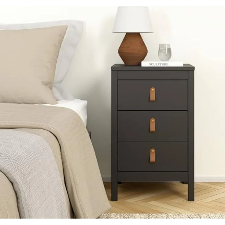Dmora - Nachttisch Mirabelle, Niedrige Kommode, Tisch, Multifunktionaler Nachttisch, 44x38 h70 cm, Schwarz