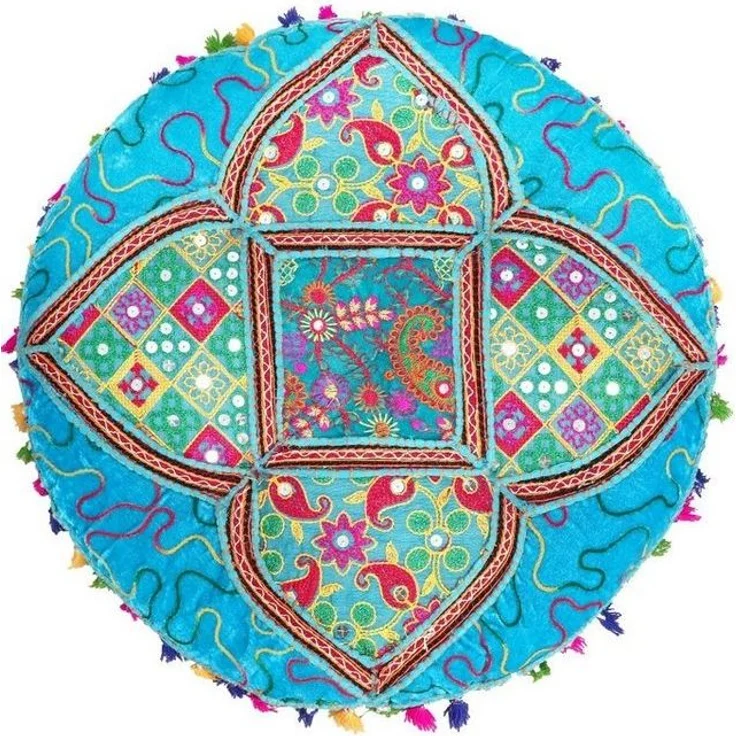 Marrakesch Orient & Mediterran Interior Pouf Orientalische Bodenkissen Sitzkissen Dekoration Bahri Blau, Handarbeit – Bild 2