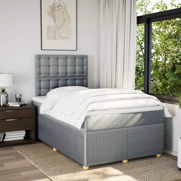 vidaXL Boxspringbett mit Matratze Hellgrau 120x200 cm Stoff 3294337 – Bild 4