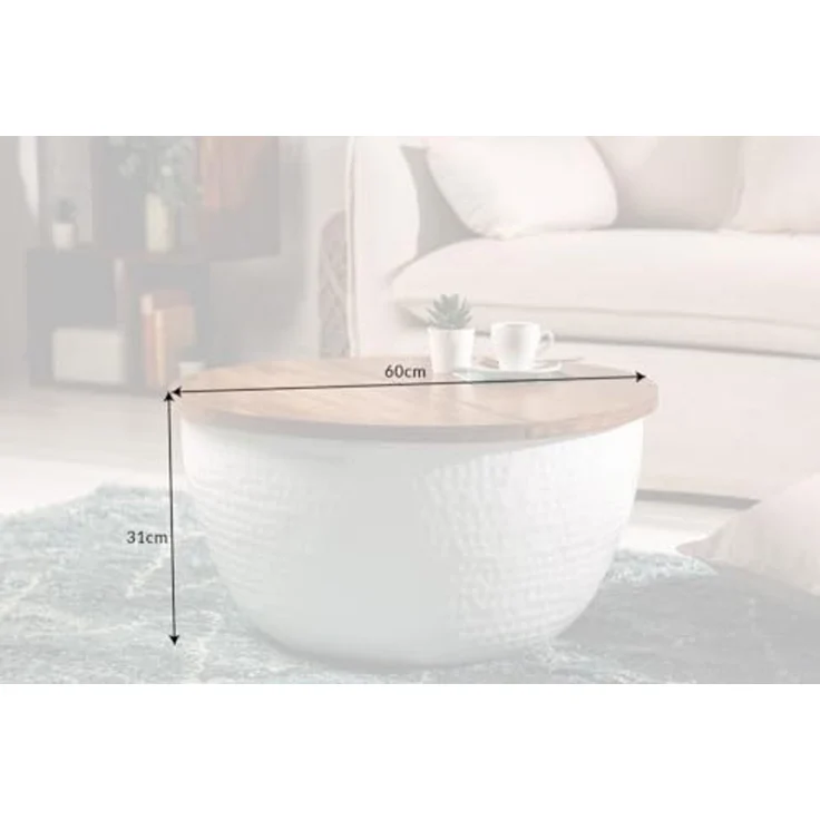 riess-ambiente Couchtisch ORIENT STORAGE Ø60cm natur / weiß, Wohnzimmer · rund · Massivholz · Metall · mit Stauraum · Hammerschlag – Bild 3