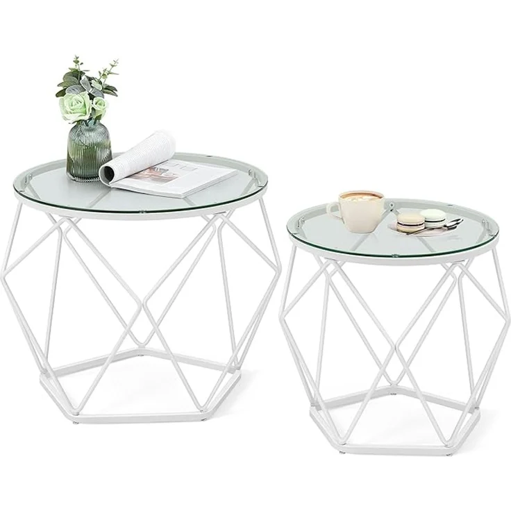 Vasagle Couchtisch rund, 2er Set, Wohnzimmertisch, Beistelltisch, modern, abnehmbare Tischplatte, für Wohnzimmer, transparent-wolkenweiß – Bild 1