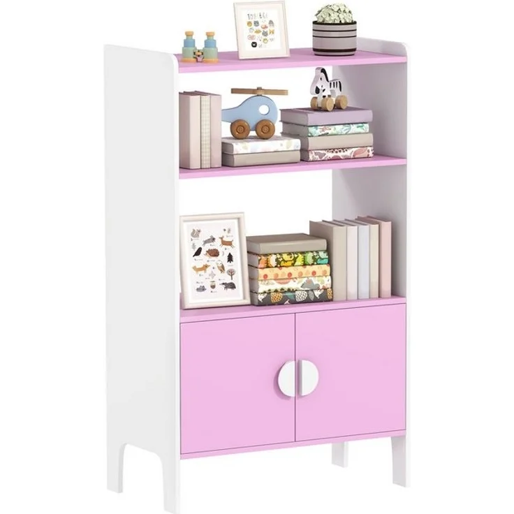 AIYAPLAY Kinderregal mit 2 offene Ablage, 2 Schränke, Kippschutz, rutschfesten Füßen, Bücherregal Kinder 1-tlg, für Kinderzimmer 60 x 35 x 100 cm Rosa – Bild 4