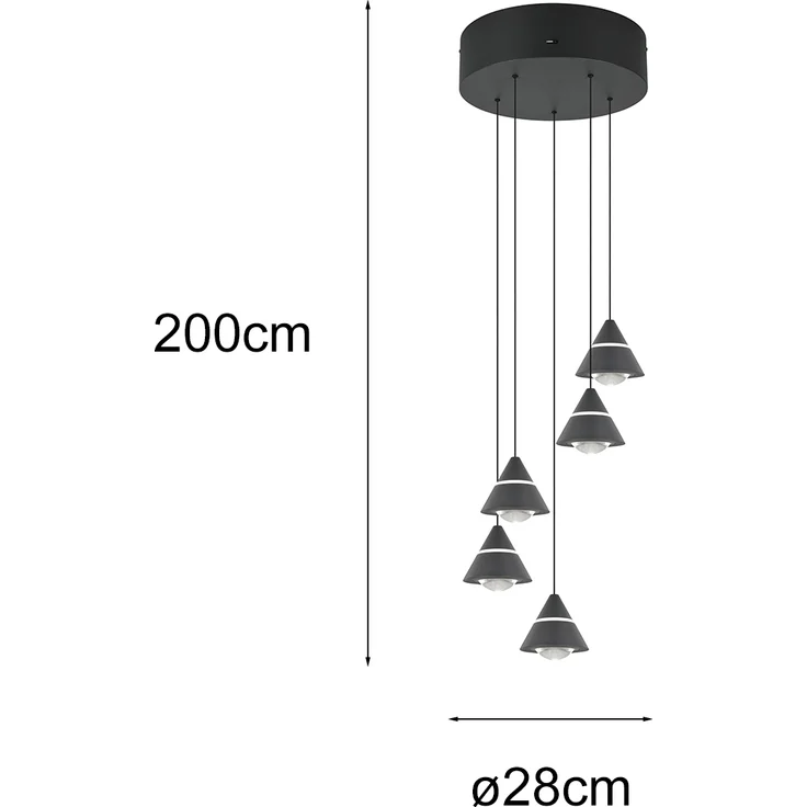 LED Cluster Pendelleuchte ROMEO höhenverstellbar, 5-flammig Schwarz Ø 28cm – Bild 4