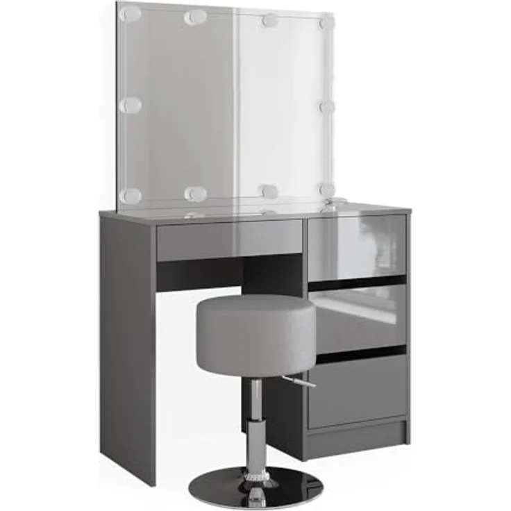 Vicco Schminktisch Sherry, Grau, mit LED-Spiegel, 4 Schubladen, 90x75x40 cm, Holzwerkstoff – Bild 4