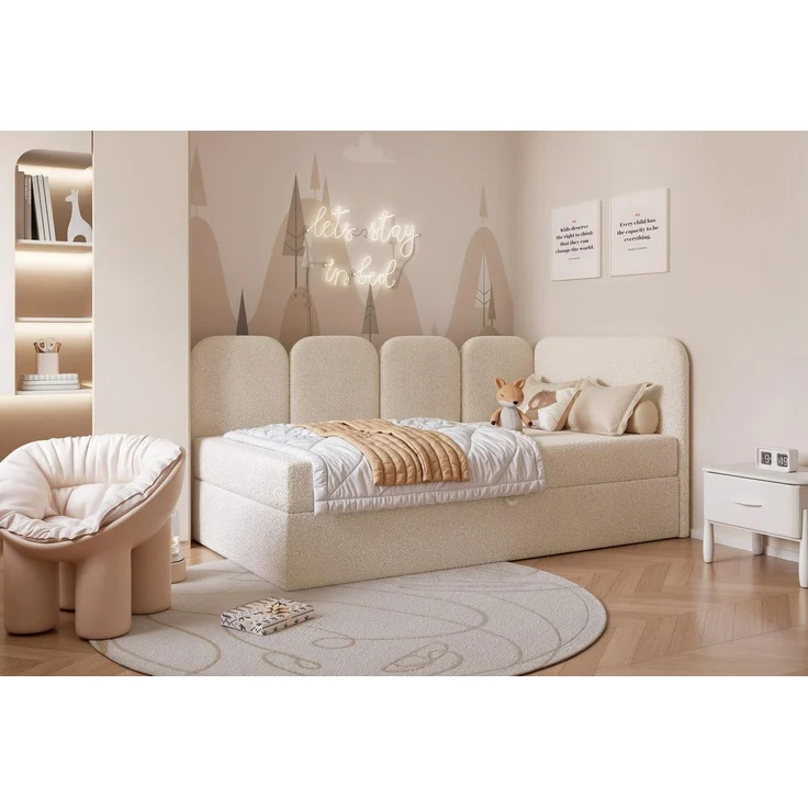 Compleo Boxspringbett Jugendbett DREAMY, Polsterbett mit Bettkasten, 80/90/100/120x200, Kopfteil links oder rechts, Boucle oder Velvet – Bild 5