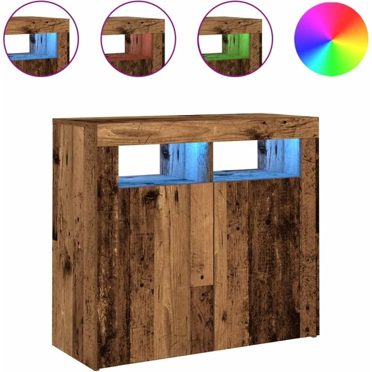 vidaXL Sideboard mit LED-Leuchten Altholz-Optik 80x35x75 cm 856361 – Bild 1