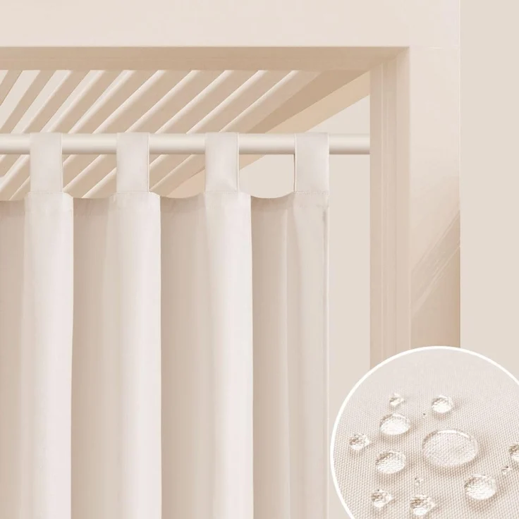 ROOM99 Outdoorvorhäng mit Schlaufen Garden Line 155x200 cm Breite x Höhe Outdoor Vorhang wetterfest Wasserdicht Sichtschutz Sonnenschutz Gardinen Garten Winddicht Helle Creme, 1 Stück – Bild 1