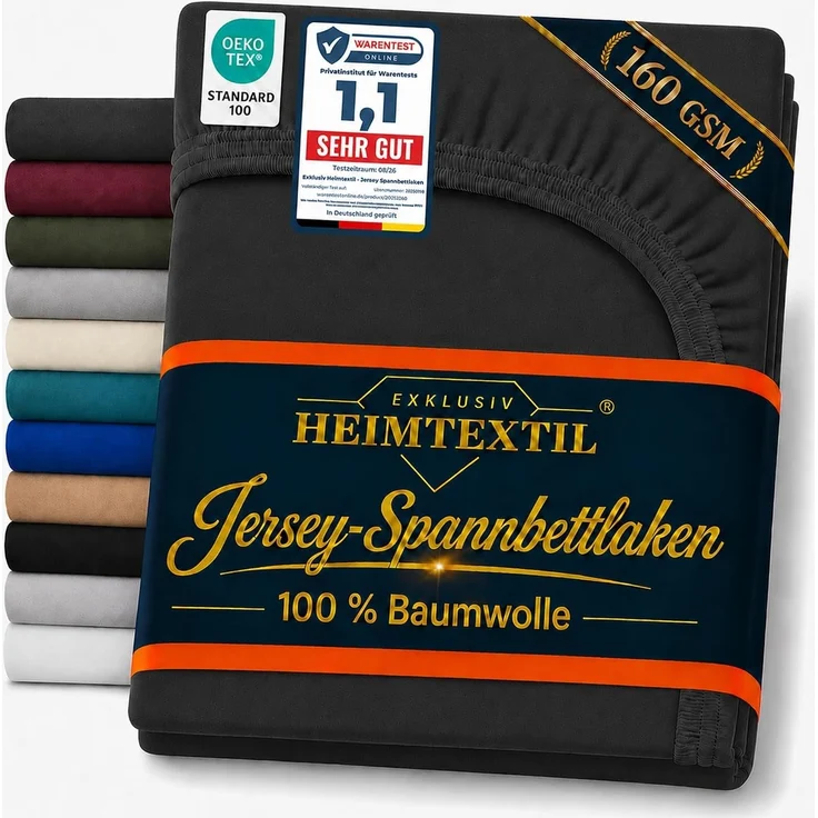 Jersey Spannbettlaken Deluxe 90 - 100 x 200 cm Schwarz – Bild 1