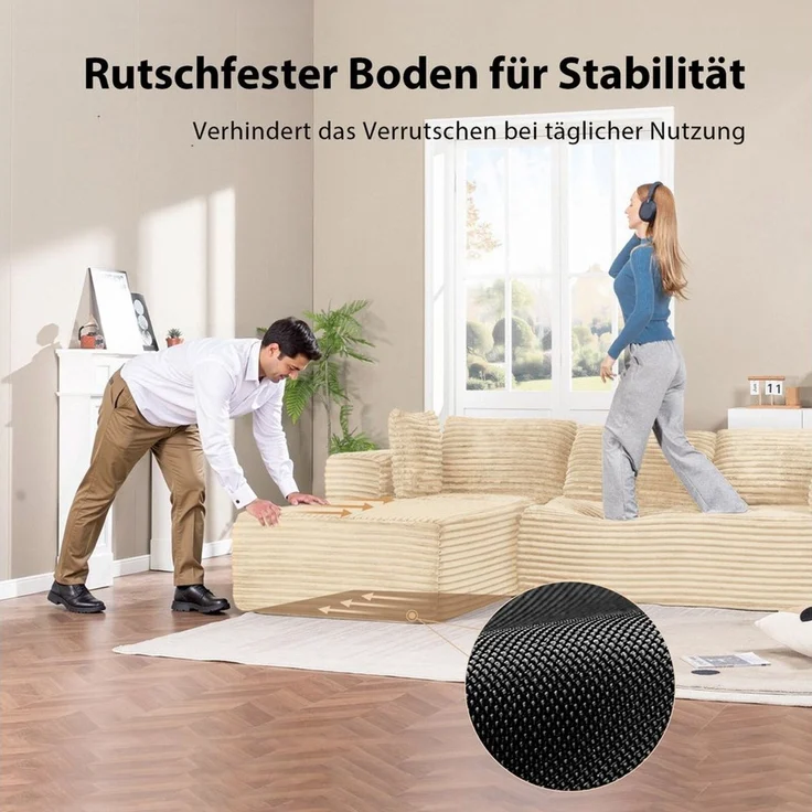 COMHOMA Sofa Big-Sofa, L-förmige Sofa, Couch Ecksofa, Chaiselongue Schlafsofa, mit tiefer Sitzfläche und breiten Armlehnen, Cordstoff – Bild 3
