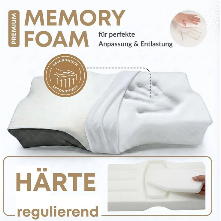 SEI Design Nackenstützkissen Memory-Foam Kissen Nackenstützkissen 40x60x12 cm – kühlender Bezug, Füllung: Memory Schaum, Bezug: Thermoregulierender Bezug, Seitenschläfer, Rückenschläfer, Bauchschläfer, Visco Elastik Schaum, Ergonomische Kontur, beidsei... – Bild 3