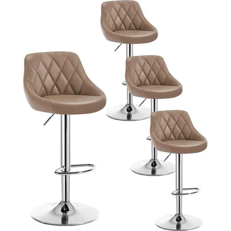 WOLTU Barhocker 4er Set, Barstuhl Höhenverstellbar, PU-Bezug, Khaki | Drehbarer Bar Stool mit Rückenlehne und Fußstütze, rutschfeste Metallfüße, für Küche und Hausbar