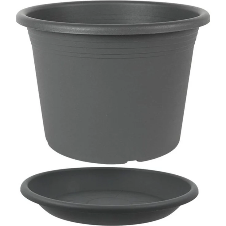 Heimwerkercenter Pflanzkübel MePla Blumentopf Cylindro ø15cm, Untersetzer ø14cm Anthrazit, Kunstoff – Bild 4