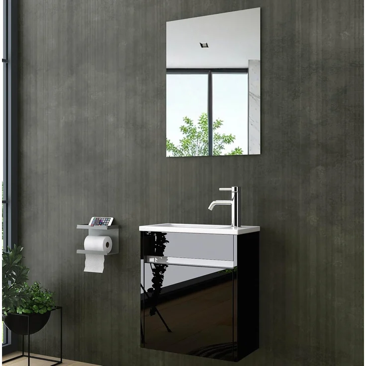 Homeline Badmöbel-Set Zamora Badmöbel-Set Badmöbel set Schwarz Hochglanz Badezimmer Möbel, (Bad Möbelsetangebot, 3-St, Badezimmer Möbel) – Bild 1