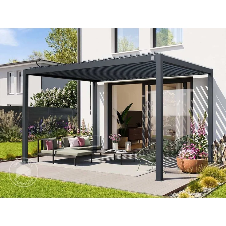 PRIMEYARD Pergola 3x4 m Aluminium-Pfosten mit Lamellendach aus Stahl anthrazitfarbeneTerrassenüberdachung – Bild 2