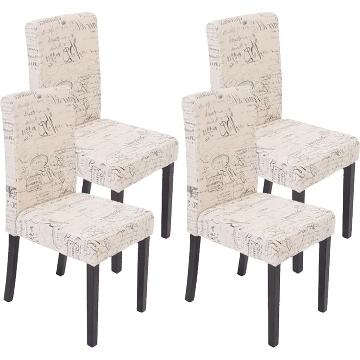 4er-Set Esszimmerstuhl Stuhl Küchenstuhl Littau ~ Textil mit Schriftzug, creme, dunkle Beine