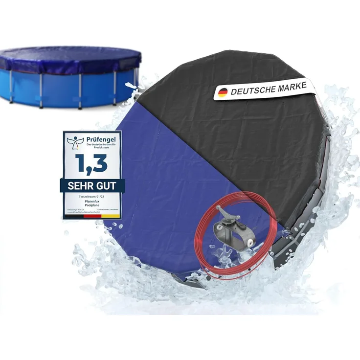 Planenfux® Pool-Abdeckplane Poolplanen rund PE Material - Blau (PARENT), Ø 244 - 280 cm Poolabdeckung rund aus verstärktem 200g/m² PE Material