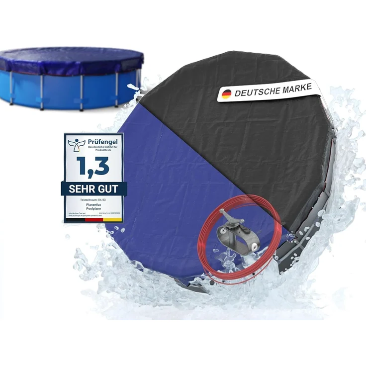 Planenfux® Pool-Abdeckplane Poolplanen rund PE Material - Blau (PARENT), Ø 244 - 280 cm Poolabdeckung rund aus verstärktem 200g/m² PE Material – Bild 1