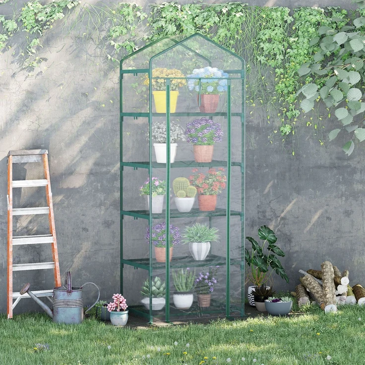 MELAYR, Gewächshaus für den Außenbereich mit 5-stufigen Regalen, 69 x 49 x 193 cm, Transparent – Bild 4