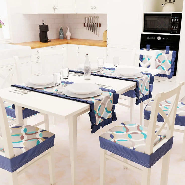 PETTI Artigiani Italiani Tischläufer, Blauer Kreis, 40 x 140 cm, 1 Stück