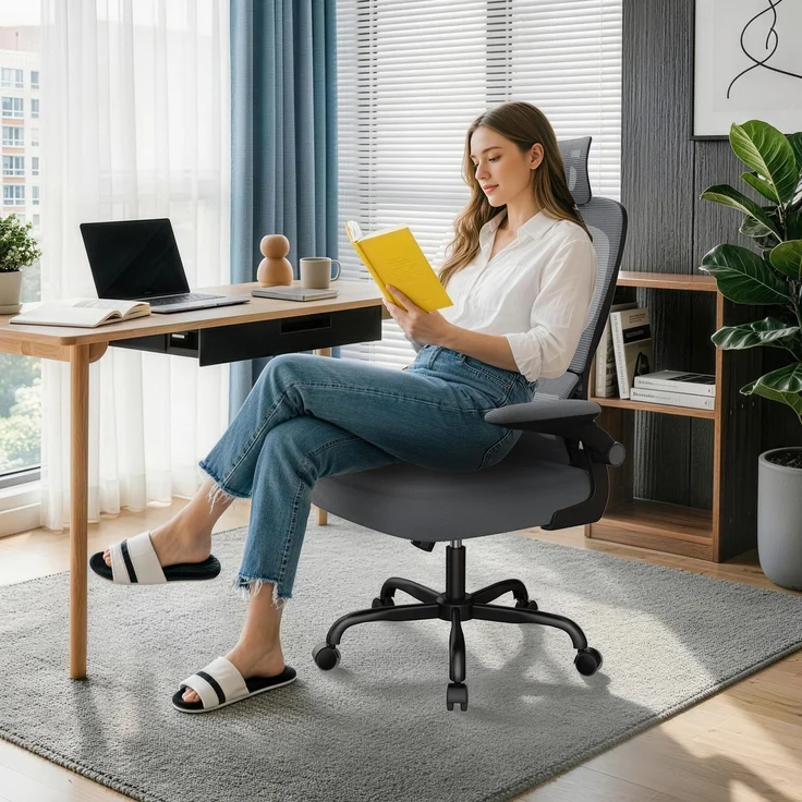 Botifly Ergonomischer Bürostuhl, Mesh-Gewebe, Grau, 90°-120° Wippfunktion, 10 cm Höhenverstellbar, 52 x 25.5 x 62 cm – Bild 8