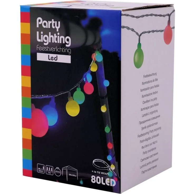 Spetebo LED-Girlande LED Party Lichterkette mit 80 Kugeln - 16 m / bunt, 80-flammig, Festbeleuchtung mit Netzteil