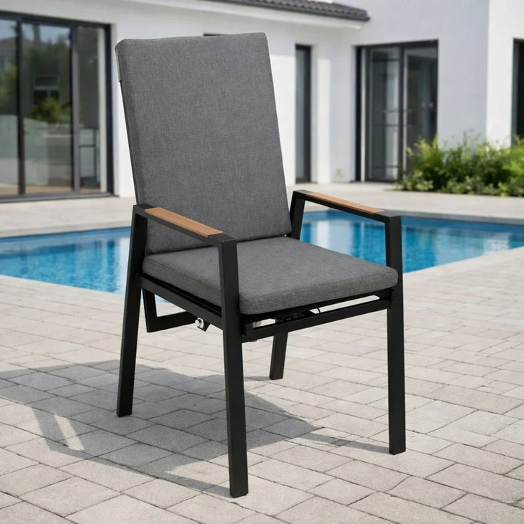 DEGAMO Gartensessel BILBAO, Alu anthrazit, Armlehnen Holzoptik, stufenlos verstellbar – Bild 2