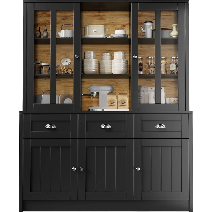 Hochschränke fürs Wohnzimmer(140×38.5×175cm), Vitrinenschrank,Küchenschrank,Esszimmerschrank mit Schubladen, Moderner Minimalistischer Hochschrank, Standvitrine für Küche Wohnzimmer Esszimmer, Schwarz – Bild 9