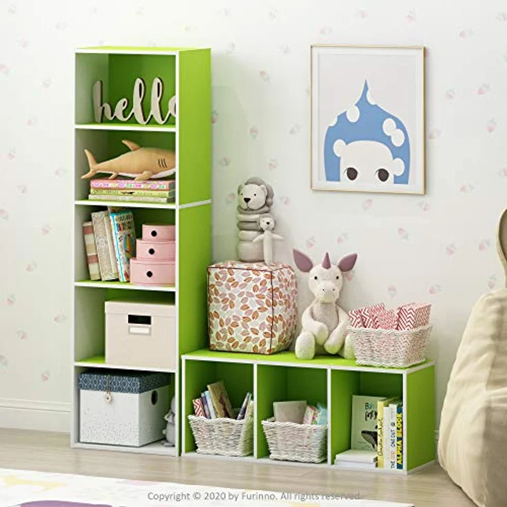 Furinno offenes Bücherregal mit 5 Fächern, holz, Weiß/Grün, 40. 1x23. 9x132. 1 cm – Bild 3