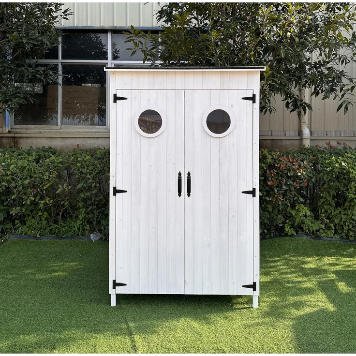 LECO Moderner Gartenschrank TONI, Tannenholz weiß lasiert, 118x70x190 cm – Bild 6
