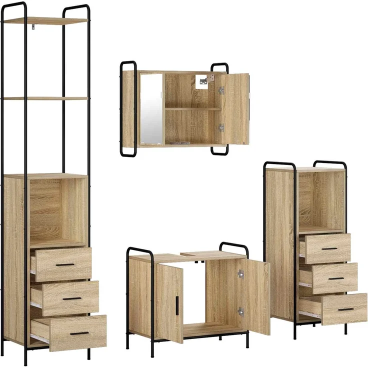 vidaXL Badezimmerschrank-Set 4 stk. Sonoma-Eiche 40 x 36 x 200,5 cm 3444664 – Bild 7