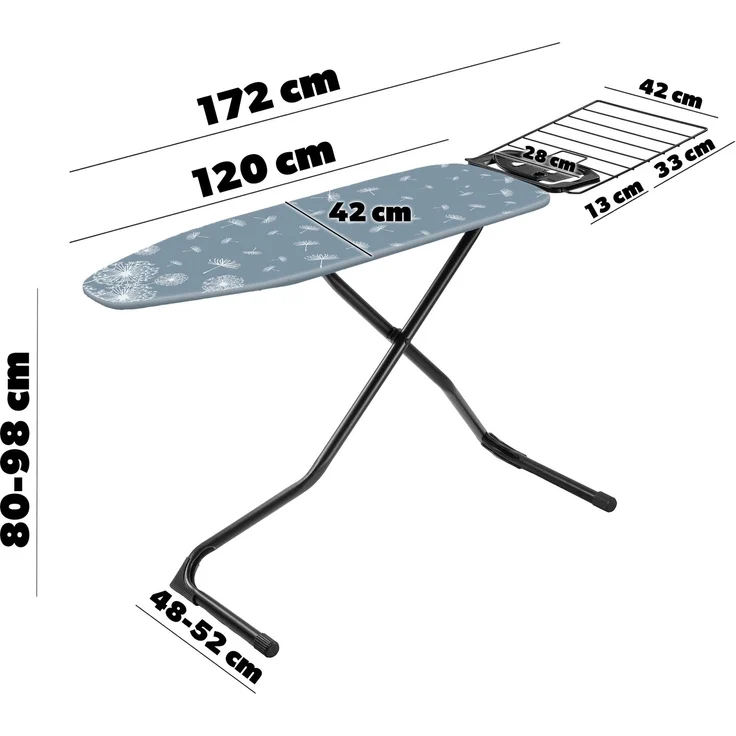 KADAX Bügelbrett 120 x 42 cm mit Griff, breite Eisentischplatte, klappbar – Bild 2