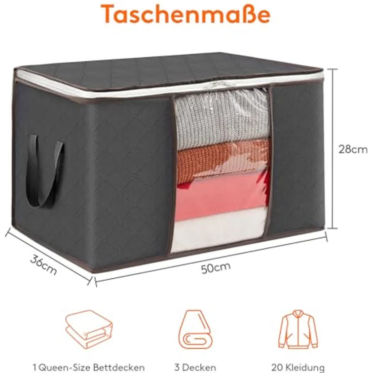 Lifewit 50L Aufbewahrungstasche Groß, Schrank Organizer Set 8 Stück | Unterbett Aufbewahrungsbox mit Deckel, Faltbar Kleideraufbewahrung, Umzugskarton, verstärkt Griff, für Bettwäsche, Bettdecken – Bild 2