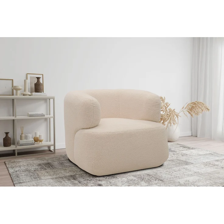 DOMO. collection Sessel 800012, Polstersessel, organische Form, gepolsterte Rückenlehne, Rücken in Oberstoff, Armsessel, Cocktailsessel, Loungesessel, 90 x 86 x 71 (BxTxH), creme – Bild 1
